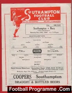 Southampton v Bury 1947 – Single Sheet 1940s