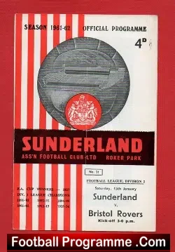 Sunderland v Bristol Rovers 1962 - football programme