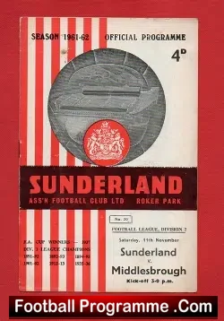 Sunderland v Middlesbrough 1961 - football programme