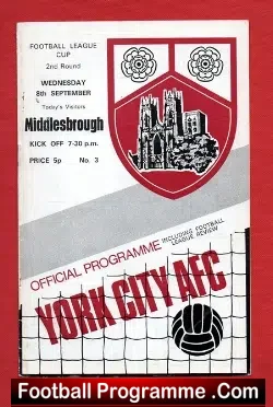 York City v Middlesbrough 1971 - football programme