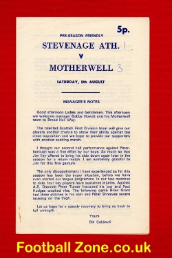 Stevenage Town v Motherwell 1972 – Friendly Match