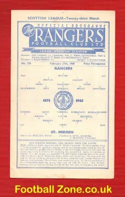 Glasgow Rangers v St Mirren 1965