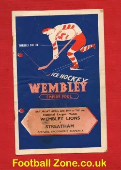 Wembley Lions Ice Hockey v Streatham 1950