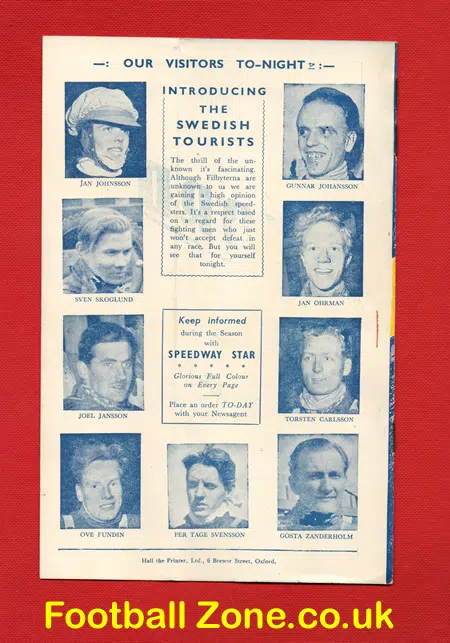 Oxford Speedway v Sweden 1953 – Filbyterna