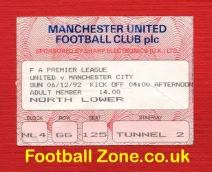 Manchester United v Manchester City 1992 Ticket League Champions