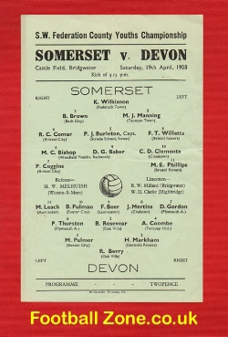 Somerset v Devon 1958 – Youth Federation Championship