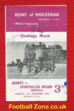 Heart Of Midlothian v Sportsklub Brann 1962 - Autographed SIGNED