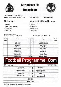 Altrincham v Manchester United 2011 – Reserves Programme