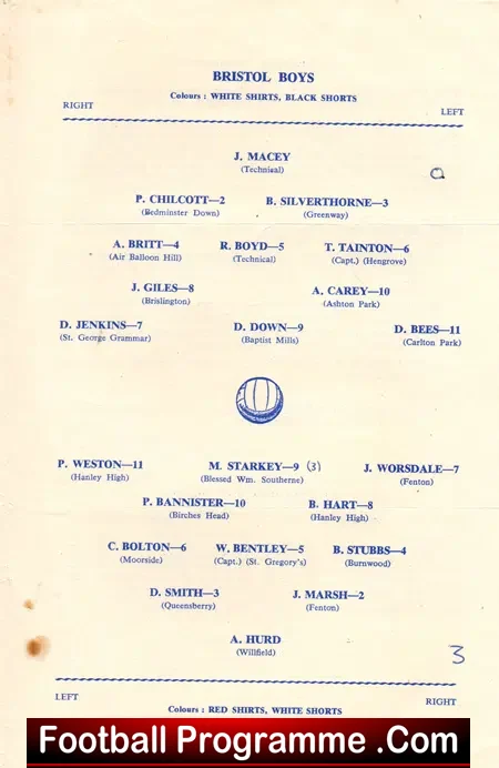 Bristol Boys v Stoke Boys 1963 Schools Trophy Final at Eastville