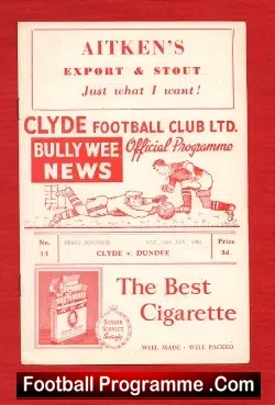 Clyde v Dundee 1961 - football programme