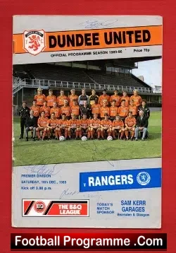 Dundee United v Glasgow Rangers 1989 - Multi Autographed SIGNED - football programme
