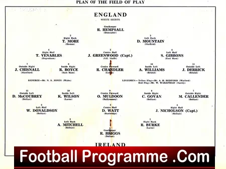 England v Ireland 1958 – Vicarage Road Watford + Venables