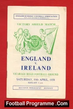 England v Ireland 1958 – Vicarage Road Watford + Venables