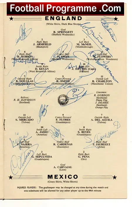 England v Mexico 1961 – Multi Autographed Signed – SPECIAL
