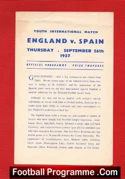 England v Spain 1957 – Youth International at Birmingham