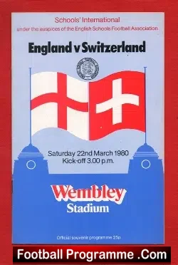 England v Switzerland 1980 – School Boys – Paul Rideout