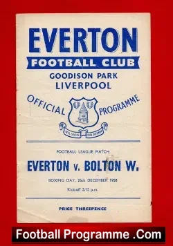 Everton v Bolton Wanderers 1958 - to clear - football programme