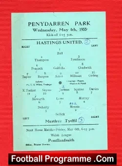 Hastings United v Merthyr Tydfil 1955
