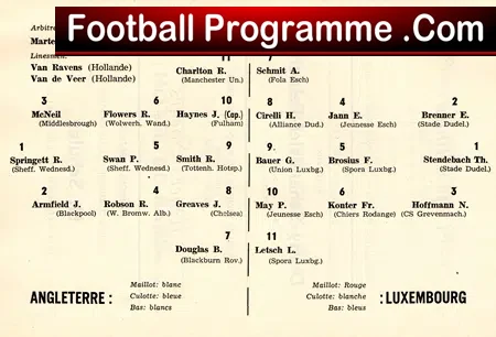 Luxembourg v England 1960 + Jimmy Greaves