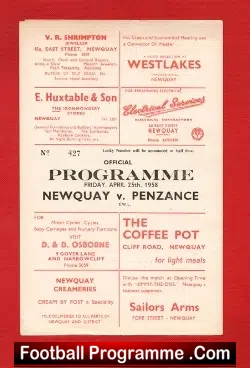 Newquay v Penzance 1958
