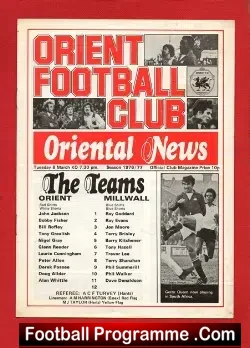 Orient v Millwall 1977 - football programme