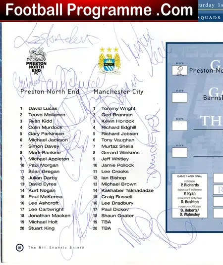 Preston North End v Manchester City 1998 – Bill Shankly + Signed