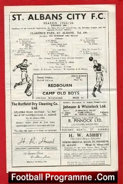 Redbourn v Camp Old Boys 1955 - Herts Junior Cup Final - football programme
