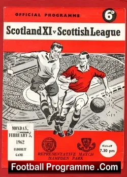 Scotland v Scottish League 1962 - Gilzean at Hampden - football programme