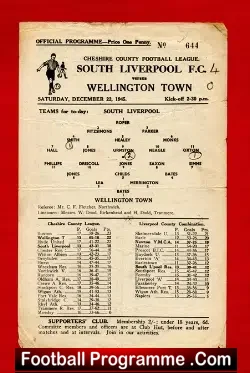 South Liverpool v Wellington Town 1945 - Single Sheet - football programme