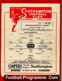 Southampton v Bury 1946 – Single Sheet 1940’s