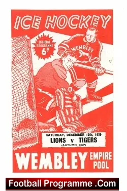 Wembley Lions Ice Hockey v Brighton Tigers 1959 - Autumn Cup - sport programme