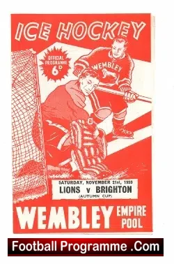 Wembley Lions Ice Hockey v Brighton Tigers 1959 - Autumn Cup - sport programme