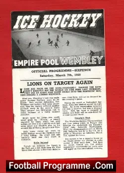 Wembley Lions Ice Hockey v Brighton Tigers 1959 - sport programme