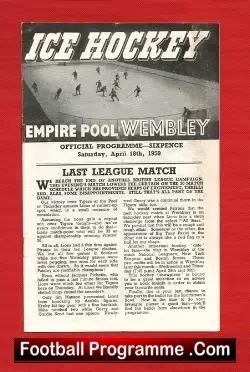 Wembley Lions Ice Hockey v Brighton Tigers 1959 - sport programme