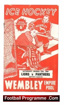 Wembley Lions Ice Hockey v Nottingham Panthers 1960 - sport programme