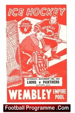 Wembley Lions Ice Hockey v Nottingham Panthers 1959 Autumn Cup - sport programme