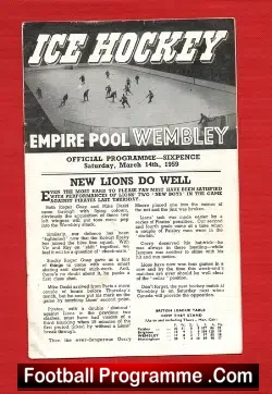 Wembley Lions Ice Hockey v Nottingham Panthers 1959 - sport programme
