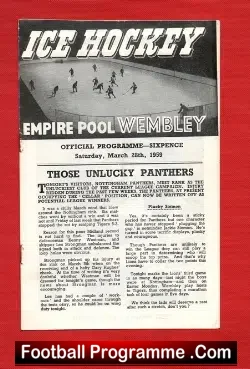 Wembley Lions Ice Hockey v Nottingham Panthers 1959 - sport programme