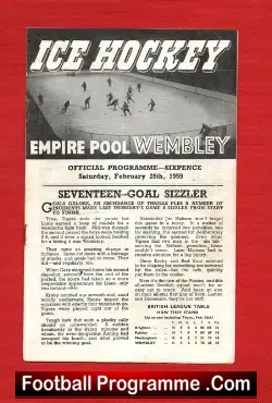 Wembley Lions Ice Hockey v Paisley Pirates 1959 - sport programme