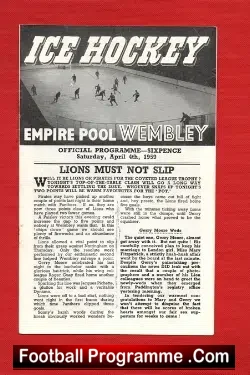 Wembley Lions Ice Hockey v Paisley Pirates 1959 - sport programme