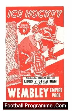 Wembley Lions Ice Hockey v Streatham 1959 – Autumn Cup