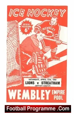 Wembley Lions Ice Hockey v Streatham 1960 - British - sport programme