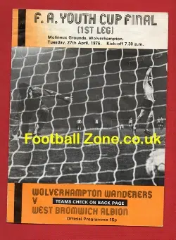 Wolves Wolverhampton v WBA 1976 – Youth Cup Final