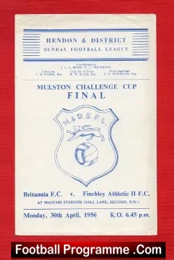 Britannia v Finchley Athletic 1956 – Mulston Challenge Cup Final