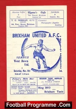 Brixham United v West Down United 1960s - football programme