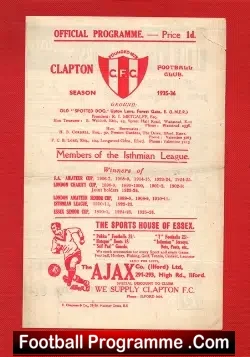 Clapton v Dulwich Hamlet 1935 – 1930s Football Programme