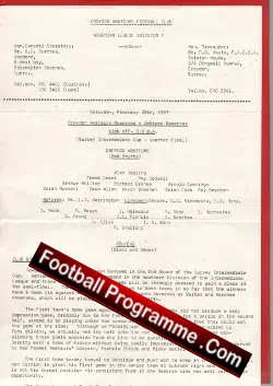 Croydon Amateurs v Ashtead 1967 – Reserves Amateur Single Sheet