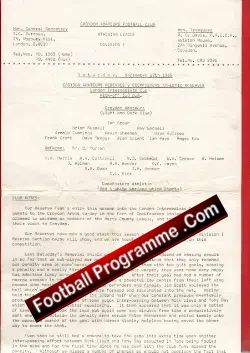 Croydon Amateurs v Cockfosters Athletic 1966 - Single Sheet - football programme