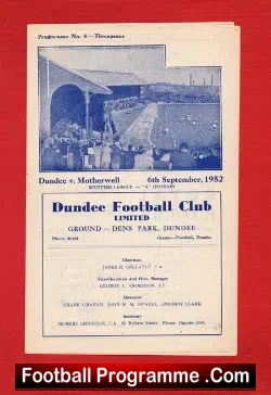 Dundee v Motherwell 1952 - football programme