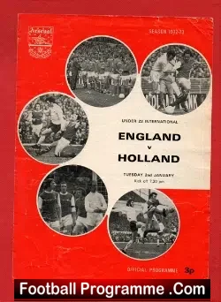 England v Holland 1973 – U23 Match at Arsenal – Signed